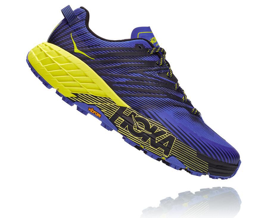 Hoka One One Speedgoat 4 Trailskor Herr - Blå/Gröna - QEWAO-9832